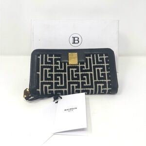 Balmain Jacquard 1945 Black Long Zip Wallet NWT